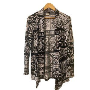 Women's Vintage Jostar Black Cream Cardigan Topper Long Sleeve Slinky Large USA